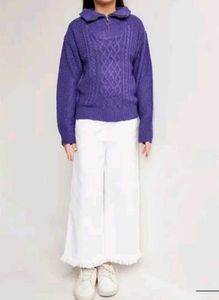 Purple Knit Polo Top