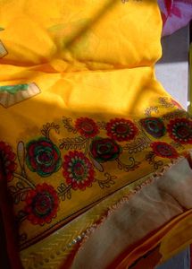 Elegant Yellow Embroidered Saree