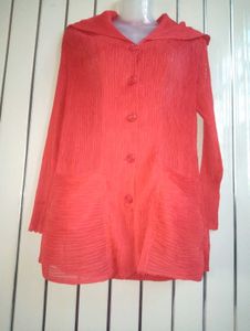 Stylish Red Pleated Fabric Shirt