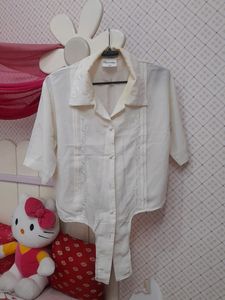 KOREAN Creme Beige Women's V Neck Formal Blouse