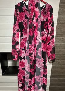 Black And Pink Floral Anarkali With Dupatta