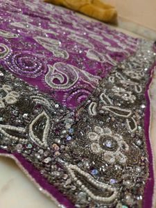 very heavy work purple saree