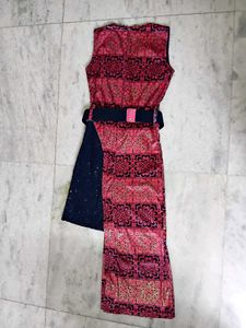 New Stylish Pink &amp; Navy Dress(FREE FLOWER CLIP)