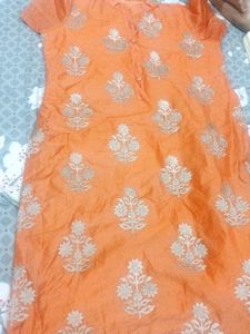 Orange Floral Embroidered Kurti