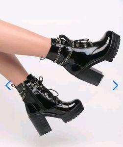 Punk Faux Leather Boots With Chains