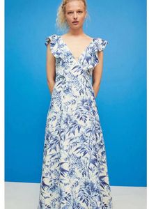 LINEN-BLEND FLOUNCED DRESS {H&M}