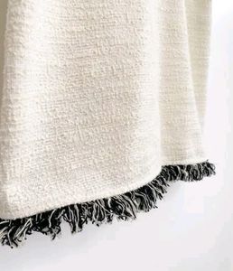 Zara Ecru White Tweed Halter Top with fringe