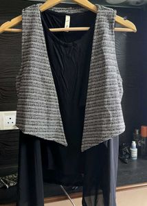 Striped Vest &amp; Black Top Set