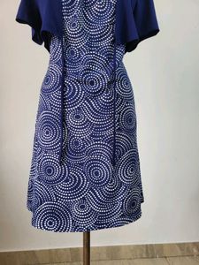 Navy &amp; White Print Dress, Length 38 Inches