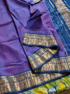 Purple and blue Saree with unstitched blouse piece
