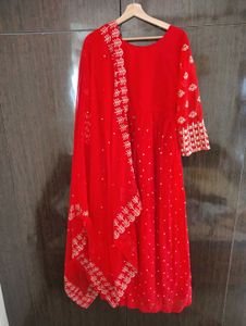 Red Embroidered Anarkali Suit
