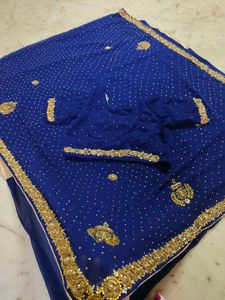 Beautiful 😍 Blue Colour Saree With Blouse 🔥