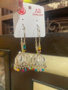 Beautiful Silver &amp; Multicolour Jhumka