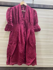 Maroon Eyelet Dress