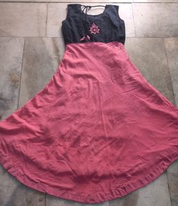 Readymade Pink And Navy Blue Anarkali Set with Pajama And Dupatta