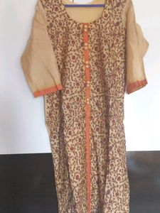 Beige Full Embroidery Chanderi Silk Kurta Set