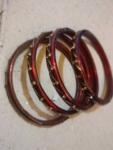 Stylish Red &amp; Gold Bangles - Set of 4
