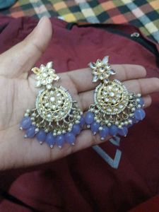 Elegant Kundan Earrings with Lavender Beads