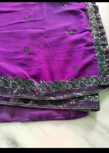 New Purple Saree with Silver And Black Embroidery