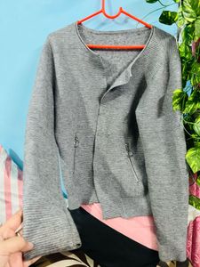 Gray Knit Cardigan Jacket