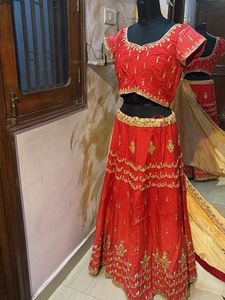 Red Pure Silk Handwork  Lehenga Choli