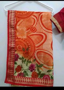 Orange Sari With Blouse