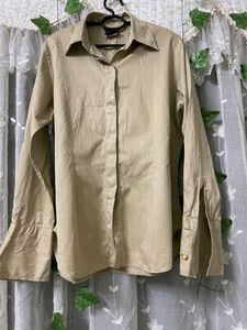 Beige Striped Button-Down