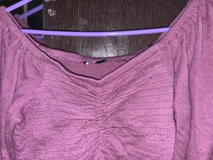 Purple Ruched Off-Shoulder Crop Top - Size S To M