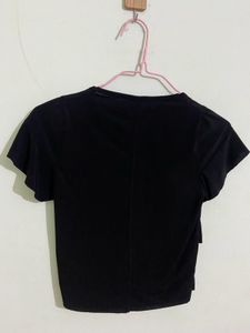 Black Ruffle Fitted Top