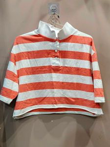 Striped Crop Polo Top