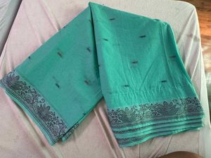 Sea Green Cotton Saree with Contrast Border