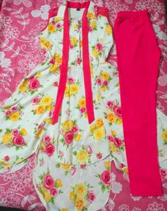 Floral Print High-Low Dress With Legging