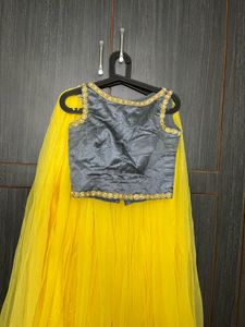 Yellow &amp; Gray Lehenga Choli Set