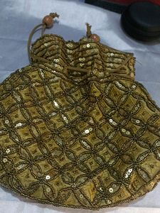 Golden Moti Work Potli Bag For Wedding