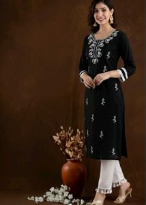 Lucknow Chikankari Black Embroidered Kurta
