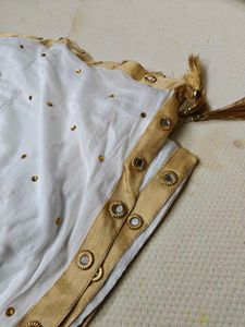 White Dupatta with Gold Border
