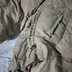 Beige Puffer Jacket with Hood