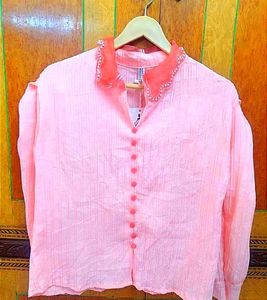 Coral Pink Button-Down Top