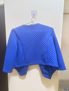 Blue Quilted Cropped Jacket