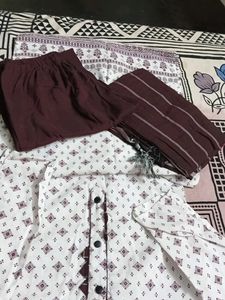White &amp; Maroon Printed Kurti Set