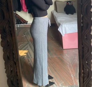 Gray Knit Wide Leg Pants