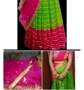 Pink & Green Lehanga Fully Stitched