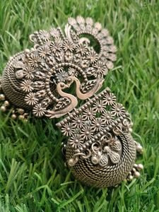 Afghani Style Oxidised  Silver Heavy Jhumka Earing