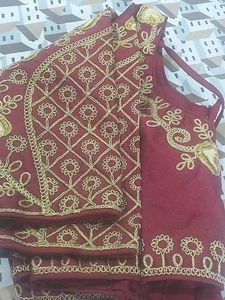 Embroidered Maroon Blouse & Skirt Set
