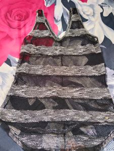 Very Standard Top Black&amp;White Line Net Top