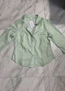 Collar Striped Long Sleeve Shirt In sage Green