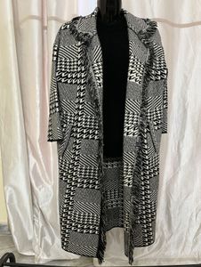 Houndstooth Fringe Coat