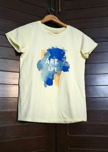 Women Yellow Graphic Print Cotton Tshirt