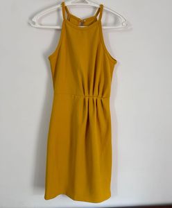 Mustard Yellow Mini Dress With Open Back