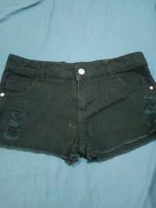 Black Denim Ripped Shorts